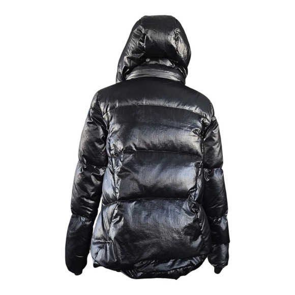 Cole Haan GrandSeries Glazed Down Puffer Jacket Hooded Black XS Lightweight - Picture 3 of 10